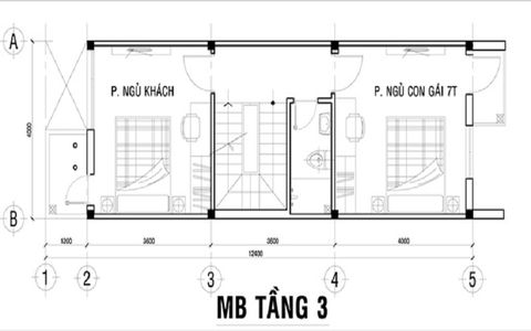 Mặt bằng tầng 3 nhà ống 3 tầng rộng 4x12m anh Tuấn-NO186041