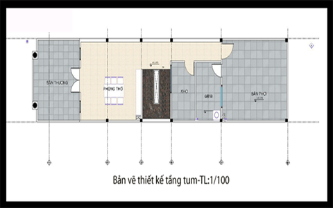 Mặt bằng tầng tum nhà ống 2 tầng 1 tum anh Minh-NO186061